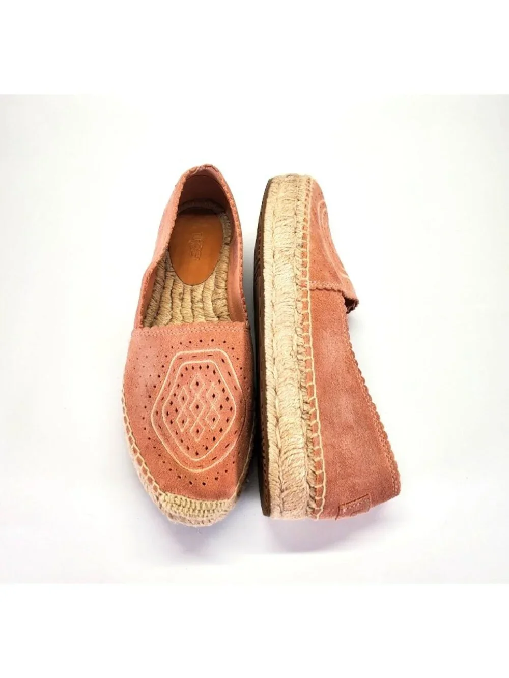 UGG Women's Pink Heidi Perforated Espadrille In Suntan Suede Sz 6.5 1711 - Picture 4 of 14